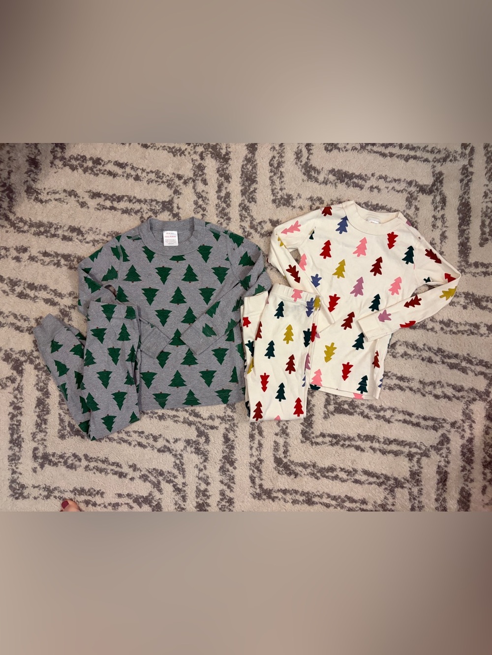 Hanna Andersson Gray and Cream Tree Print Kids Pajamas, Lot of 2
